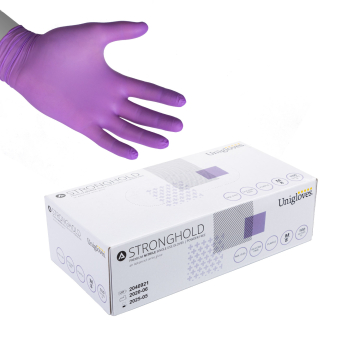 Pakke med 100 Unigloves Stronghold Premium nitrilhandsker - lilla