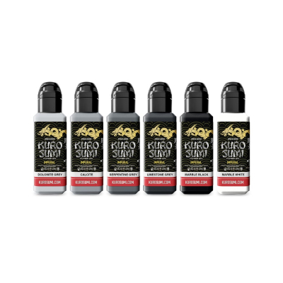 Kuro Sumi Imperial tatoveringsblæk - Marble Stone sæt - 6 x 44 ml